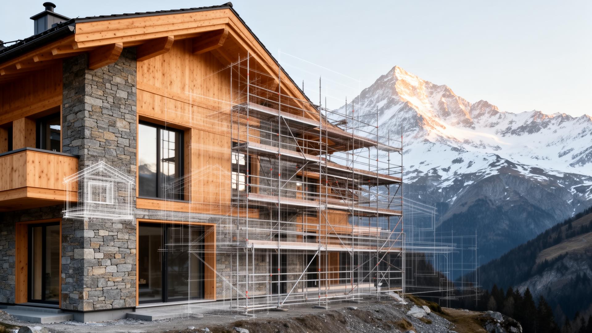 Modernes alpines Bauvorhaben mit Architekturplänen im Oberwallis